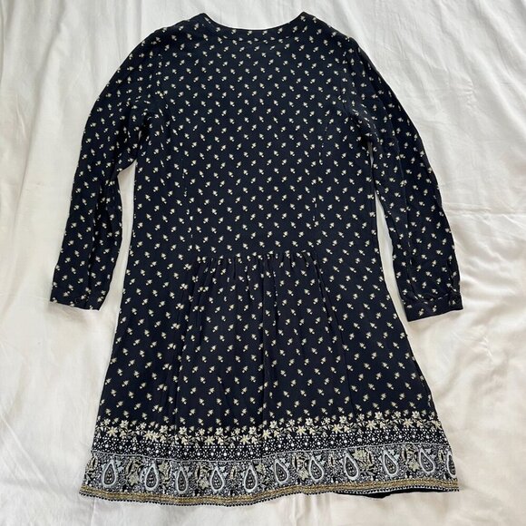 Garnet Hill Navy Blue Floral Paisley Boho Style Long Sleeve Dress | Size 8 - Picture 5 of 5
